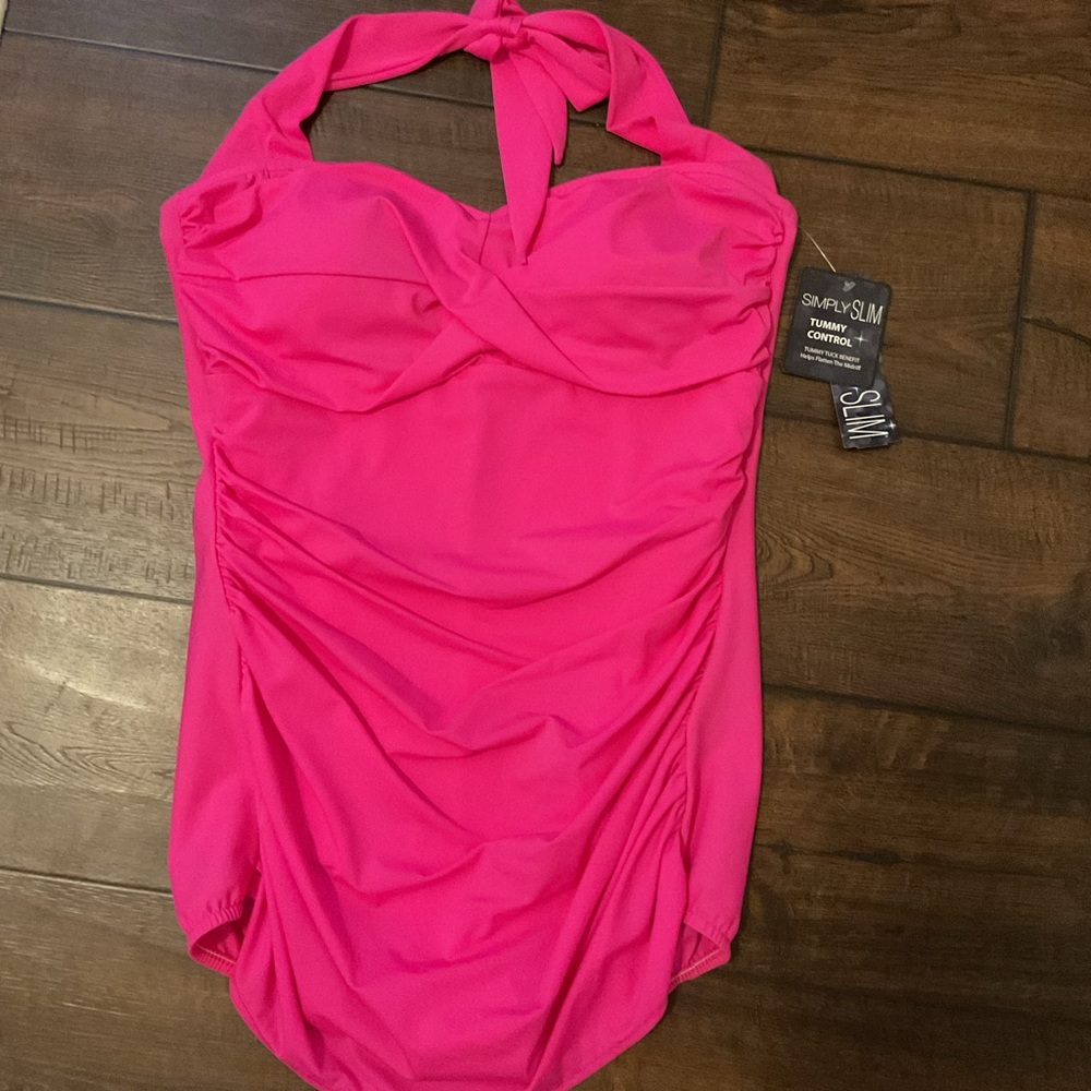 Pink Halter One Piece Swimsuit with Ruching